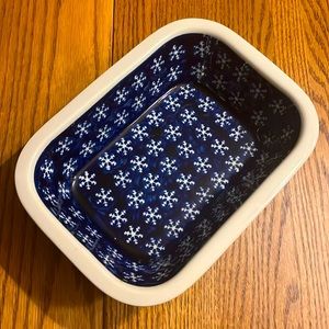 Polish Pottery Snowflake Loaf Pan Bread pan  7”x 9 3/4”x 2 1/2”